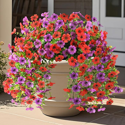 INQCMY 2Pcs Artificial Flowers for Outdoors UV Resistant Artificial Plants Easy Assembly for Spring Decor Look Real Faux Hanging Flowers for Outside Home Planter Porch Patio Decor