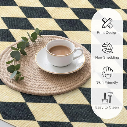 LIVEBOX 5x7 Checkered Rugs for Living Room, Washable Diamond Rug Non-Slip Modern Neutral Geometric Plaid Area Rugs for Bedroom, Low Pile Farmhouse Carpet for Office Kids Room Classroom Dorm, Black