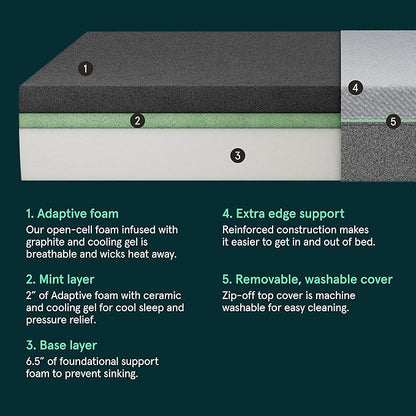 Tuft & Needle Mint Medium Firm Cal King Size Adaptive Foam Mattress in a Box, Cooling Pressure Relief, Supportive, 100 Night Trial, Fiberglass-Free, CertiPUR-US, 10-Year Limited Warranty