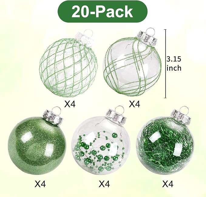 Christmas Ball Ornaments 20ct 80mm 3.15" Clear Shatterproof Xmas Ball Decorations for Christmas Tree Large Pet Decorative Christmas Baubles Bulk for Holiday Party Indoor and Outdoor