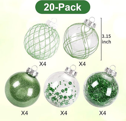 Christmas Ball Ornaments 20ct 80mm 3.15" Clear Shatterproof Xmas Ball Decorations for Christmas Tree Large Pet Decorative Christmas Baubles Bulk for Holiday Party Indoor and Outdoor