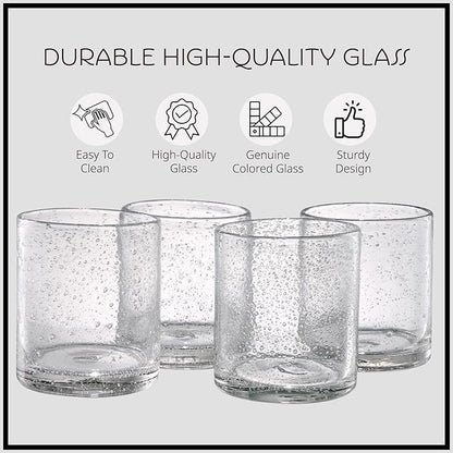 Artland 14oz Double Old Fashion Glass, Set of 4 | Iris Seeded Design, Clear | Drinking Glass for Parties and Everyday Use - Mojito, Whiskey, Cocktail | Glassware & Barware Essentials