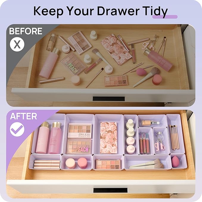 Vtopmart 25 PCS Plastic Drawer Organizers Set, 4-Size Versatile Bathroom and Vanity Drawer Organizer, Storage Bins for Makeup, Bedroom, Kitchen Gadgets Utensils and Office