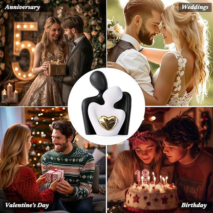 Mini Couple Statue Tv Stand Decor Items for Living Room Home Decor,Bedroom Decor for Couples Sculpture for Anniversary Wedding,Love Gifts for Couples 2025,Knick Knacks for Shelve (Black White, 3.15in)