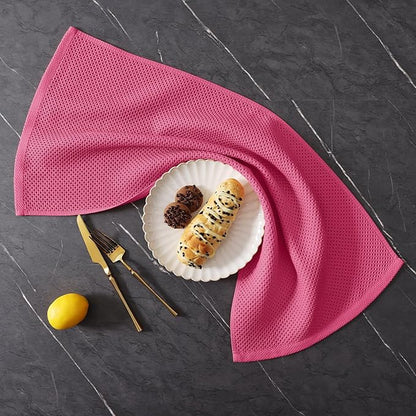 Homaxy 100% Cotton Kitchen Towels and Dishcloths Set, 12 x 12 Inches and 13 x 28 Inches, Set of 12 Bulk Kitchen Towels Set, Ultra Soft Absorbent Dish Cloths for Washing Dishes, Hot Pink