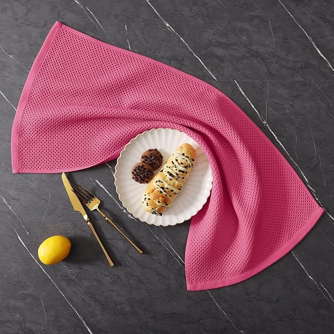 Homaxy 100% Cotton Kitchen Towels and Dishcloths Set, 12 x 12 Inches and 13 x 28 Inches, Set of 10 Bulk Kitchen Towels Set, Ultra Soft Absorbent Dish Cloths for Washing Dishes, Hot Pink