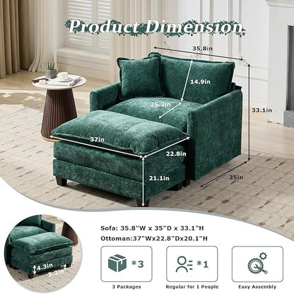 SoarFlash Chenille Sectional Sofa Ottoman,Green