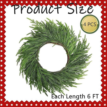 Watayo 4 Pcs Christmas Norfolk Pine Garland, 6 Ft Dense Real Touch Pine Garland Ornament, Realistic Artificial Pines Greenery Garlands for Mantle, Table, Fireplace, Indoor, Outdoor Xmas Decoration