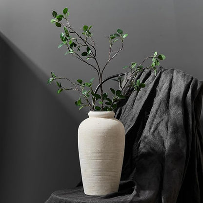 Large Ceramic Rustic Vase, 11 inch Minimalist Decorative Farmhouse Tall Vase for Home Decor, Living Room, Shelf Decor, Enterway, Wedding, Table Decoration, White