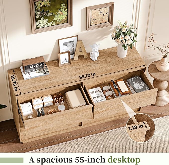 55.12" Modern Chest of Drawer, 6 Deep Drawers,Clothes Organizer,Large Storage Cabinet for Living Room, Bedroom,Dresser TV Stand, Wood Drawer Organizer for Living Room, Hallway, Natural