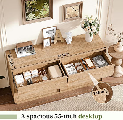 55.12" Modern Chest of Drawer, 6 Deep Drawers,Clothes Organizer,Large Storage Cabinet for Living Room, Bedroom,Dresser TV Stand, Wood Drawer Organizer for Living Room, Hallway, Natural