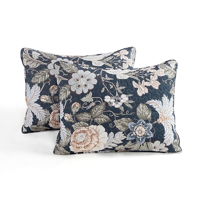 Lush Decor Sydney Reversible Cotton Quilt Set Queen 3 Piece Bedding, Navy Multi