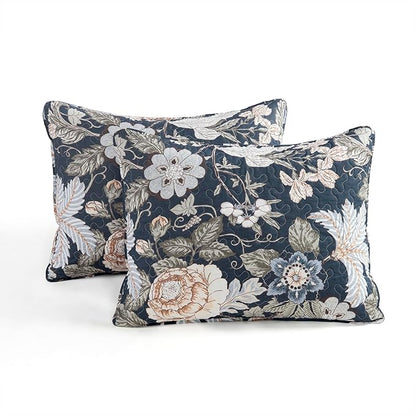 Lush Decor Sydney Reversible Cotton Quilt Set Queen 3 Piece Bedding, Navy Multi