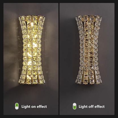 Crystal Wall Sconces,Modern Wall Light Fixtures,Luxury Indoor Gold Wall Lamp for Living Room Bedroom Bathroom Hallway Doorway Stairway,Bedside,Tricolor Vanity Lighting Fixture