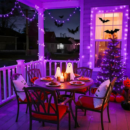 JMEXSUSS Connectable 100 LED Purple Halloween Lights Indoor, 8 Modes Plug in Purple Christmas String Lights Clear Wire, 33ft Christmas Tree Light Outdoor for Halloween Tree, Garden, Bedroom