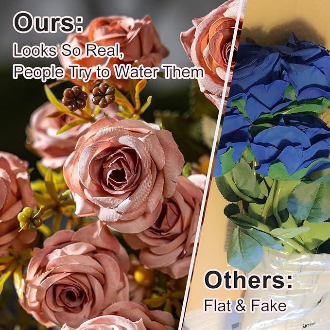 Artificial Flowers for Outdoor 4 Bundles Rose Bouquet with Daisy Faux Flowers UV Resistant for Home Indoor Outside Garden Porch Window Box Balcony Yard Porch Decor (Brown)