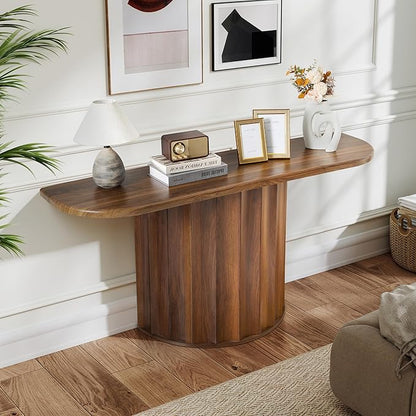 59'' Fluted Console Table for Entryway, Narrow Wooden Sofa Tables Behind Couch, Modern Entryway Table with Storage Accent Table for Hallway, Living Room, Entrance, Foyer (Walnut)