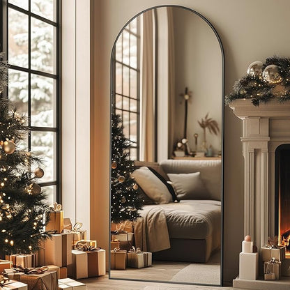 58"x18" Full Length Mirror, Arched Full Body Mirror, Standing Hanging or Leaning Floor Mirror for Bedroom and Living Room, Black