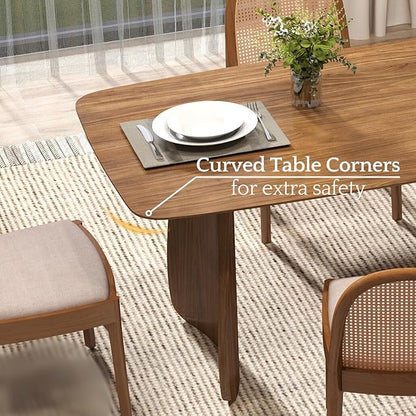 LukeAlon Modern Wooden Dining Table for 6 to 8 People, 71" Large Kitchen Dining Table with Wood Pedestal Base Mid Century Walnut Rectangular Long Dinner Table for Home Dining Room Restaurant, Brown