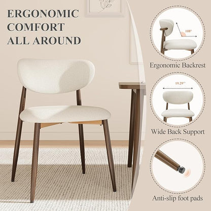 Dining Chairs Set of 2, Upholstered Dining Room Chairs with Metal Legs and Anti Slip Pads, Curved Back Wood Kitchen Chair for Home and Restaurant Use, Beige