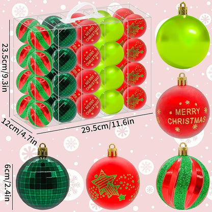 40PCS 2.36" Christmas Balls Ornaments, Plastic Christmas Tree Ornaments, Holiday Baubles, Hanging Decorations for Xmas Trees Holiday Party, Red Green Baubles