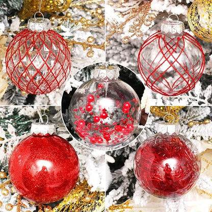 Christmas Ball Ornaments 20ct Red Clear Shatterproof Xmas Ball Decorations 80mm/3.15" Large Christmas Ornaments for Christmas Tree Decoration Hanging Bauble for Party Gifts