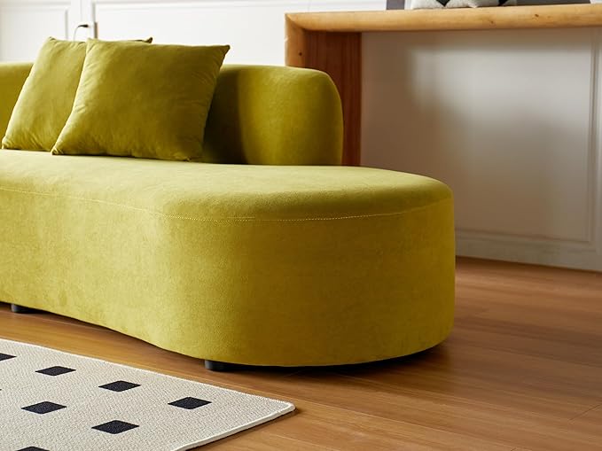 90" Curved Sofa with Throw Pillows, 4 Seater Luxury Velvet Couch with Half Moon Design and High-Density Foam, Ideal for Modern Living Room, Office & Apartment, Olive Green