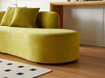 90" Curved Sofa with Throw Pillows, 4 Seater Luxury Velvet Couch with Half Moon Design and High-Density Foam, Ideal for Modern Living Room, Office & Apartment, Olive Green