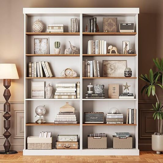 Vyre 70.8" Tall White Bookshelf, Farmhouse Modular Bookcase with 6-Tier Adjustable Shelves, Large Storage Cabinet for Home Office, Living Room, Set of 2