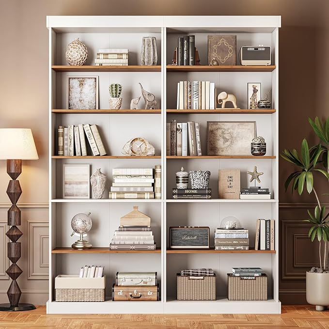 Vyre 70.8" Tall White Bookshelf, Farmhouse Modular Bookcase with 6-Tier Adjustable Shelves, Large Storage Cabinet for Home Office, Living Room, Set of 3