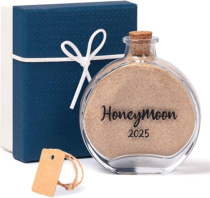 Honeymoon Sand Keepsake Jar 2025，Bridal Shower, Wedding, Engagement, Honeymoon, Travel Gift for Couples, Newlywed, Fiance(Gift Box Includes) - 100ml Round Shape Glass