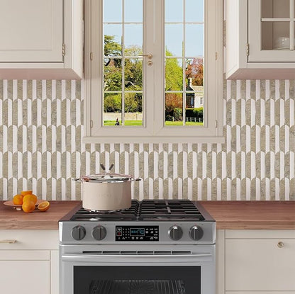 Vamos Tile Peel and Stick Backsplash Seamless Tile,10 Sheets Stick on Backsplash for Kitchen& Bathroom,Honey Travertine+Matt Pure White Marble Look+Light Gold Metal Self Adhesive Backsplash Tile