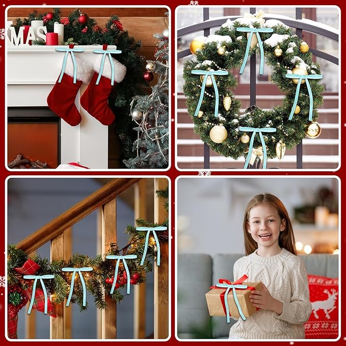 24 Pcs Blue Velvet Bows for Christmas Tree, Elegant Christmas Tree Bows, 5x7 Inch Pre-Tied Ribbon Bows for Wreaths, Gifts, and Holiday Décor, Velvet Bow Ornaments for Xmas Trees