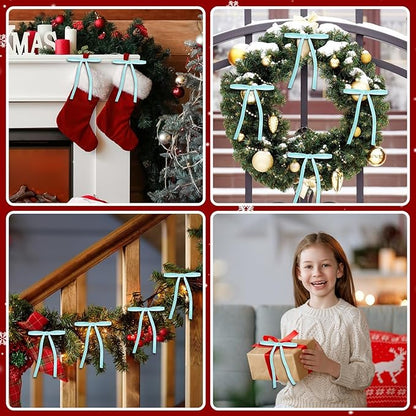 24 Pcs Blue Velvet Bows for Christmas Tree, Elegant Christmas Tree Bows, 5x7 Inch Pre-Tied Ribbon Bows for Wreaths, Gifts, and Holiday Décor, Velvet Bow Ornaments for Xmas Trees