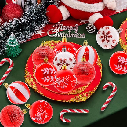 40PCS 2.36" Christmas Balls Ornaments, Plastic Christmas Tree Ornaments, Holiday Baubles, Hanging Decorations for Xmas Trees Holiday Party, Red White Baubles