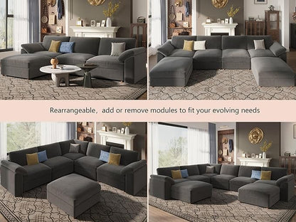 EASE MOOSE Oversized Modular Sectional Sofa, Extra Large L Shape Sectional Cloud Couch,Comfty Deep Modular Sofa with Ottoman for Living Room