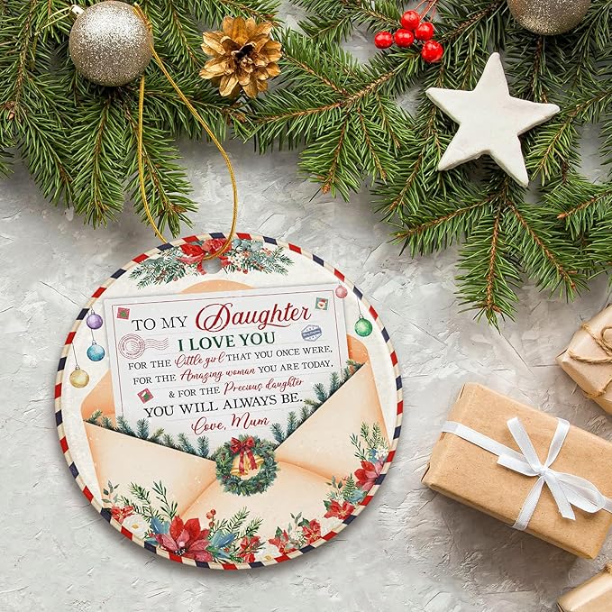 ZAGKOO Daughter Ornament 2025 – Inspirational from Mom – to My Daughter Keepsake Ornament – Ceramic Christmas Tree Decoration