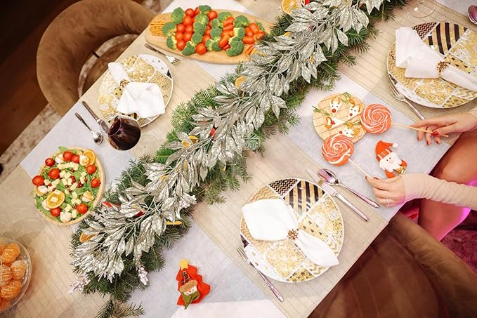 Hollyone 3 Pcs 7.5FT Christmas Garland Champagne Gold Glittered Artificial Magnolia Leaves for Mantle Christmas Tree Decorations Indoor Outdoor Hanging Garland Ornaments Door Wall Window Home Decor