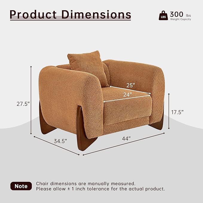 Morden Fort Boucle Armchair, Modern Upholstered Sofa Chair Wooden Leg with Durable Comfy Boucle Pet-Friendly 25'' Deep Seat & Pillow Couch Accent Chairs for Living Room Bedroom Reading, Beige