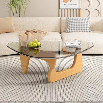 Mid Century Modern Glass Coffee Table, Small Coffee Table for Living Room, Elegant and Functional Coffee Tables, Suitable for Bedroom Living Room Reception Office Tables（Wood/Transparent，Small）