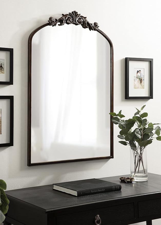 Kate and Laurel Arendahl Ornate Traditional Arched Mirror; 24 x 36; Bronze; Baroque Style Arched Wall Mirror with Crown