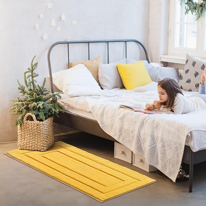GRANNY SAYS Bathroom Rug Mat, 48" x 24" Non-Slip, Super Soft and Water Absorbent, Microfiber Bath Rug, Machine Washable, Large Bathroom Rug for Floor, Yellow