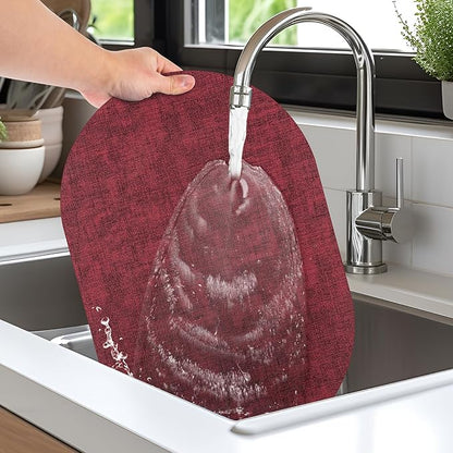 Placemats for Dining Table Set of 4 Non-Slip, Heat Resistant Oval Leather Placemat Double Layer, Waterproof Table Mats Easy to Clean for Kitchen Dining Room Coffee Office Table, Wine Red