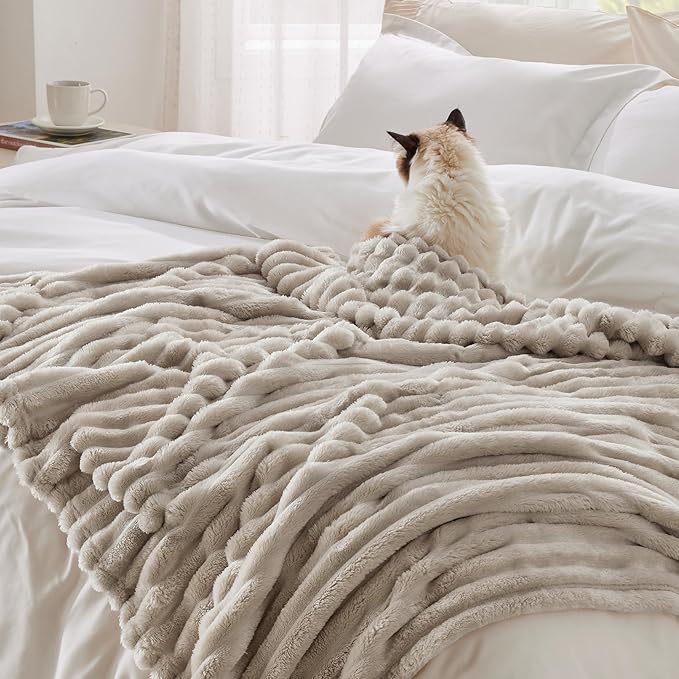 Bedsure GentleSoft Blankets Queen Size for Bed - Cozy Soft Blankets for Women, Cute Large Fleece Throws for Girls, Linen, 90x90 Inches