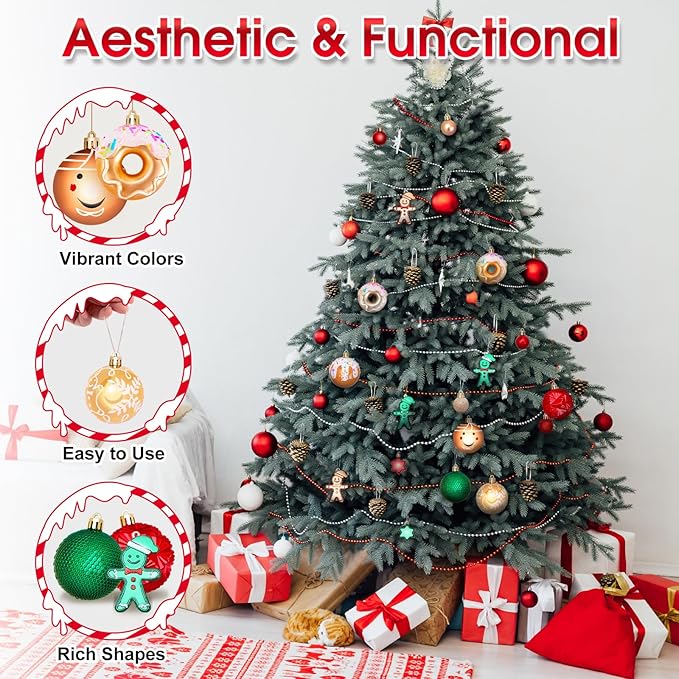 42 Pcs Christmas Ornaments, Various Styles of Christmas Ball Ornaments, Shatterproof Christmas Balls for Holiday Xmas Tree Decor, Hanging Ornament for Indoor Decoration (Red, Green, & Gold)