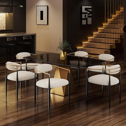 Morden Fort Modern Dining Chairs Set of 6, Upholstered Boucle Dining Chairs with Gold Armrest and Black Metal Legs, for Kitchen, Living Room and Lounge