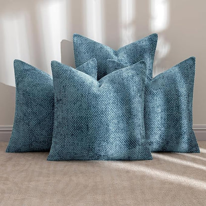 MIULEE Pack of 4 Throw Pillow Covers 18x18 Inch Smoke Blue Soft Decorative Chenille Pillow Covers Farmhouse Accent Cushion Covers for Boho Home Decor Bedroom Living Room
