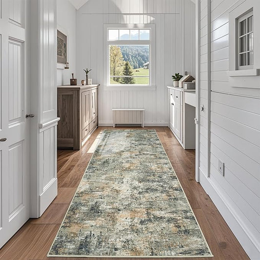 Runner Rug for Hallways Kitchen 2'6"x8' Washable Non Slip: Carpet Non Skid 8ft Entryway Rubber Backed 8 Feet Neutral Abstract Modern Rug Low Pile Pet Friendly Indoor Multi