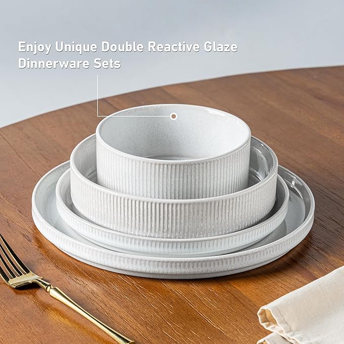 GBHOME Stoneware Dinnerware Sets for 4, Round Reactive Glaze Ceramic Plates and Bowls Set, Highly Scratch Resistant | Dishwasher & Microwave Safe ，Service for 4(12Pcs)