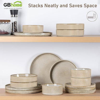 GBHOME Stoneware Dinnerware Sets for 4,Round Reactive Glaze Ceramic Plates and Bowls Set,Highly Scratch Resistant | Dishwasher & Microwave Safe Dishes Set,Service for 4(12Pcs)